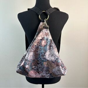 Butterfly Black Sling Backpack‎ Floral Print Triangle Bag Adjustable Strap Boho